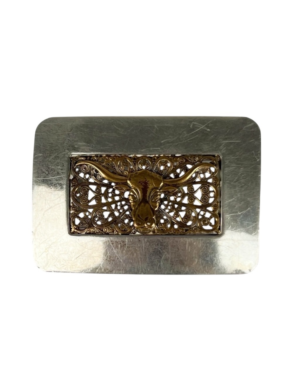 Vintage‎ Longhorn Steer Nickel Silver Belt Buckle Western Filigree Oklahoma City